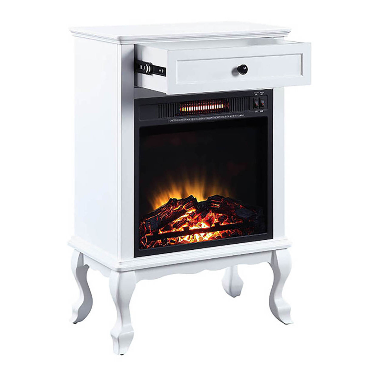 White 1 Drawer Fireplace With Queen Ann Leg Electric White Primary Living Space Freestanding Wood Electric