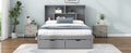 Full Size Platform Bed With Storage Headboard And 2 Drawers, Gray Box Spring Not Required Full Gray Wood Bedroom Bed Frame Solid Wood Mdf