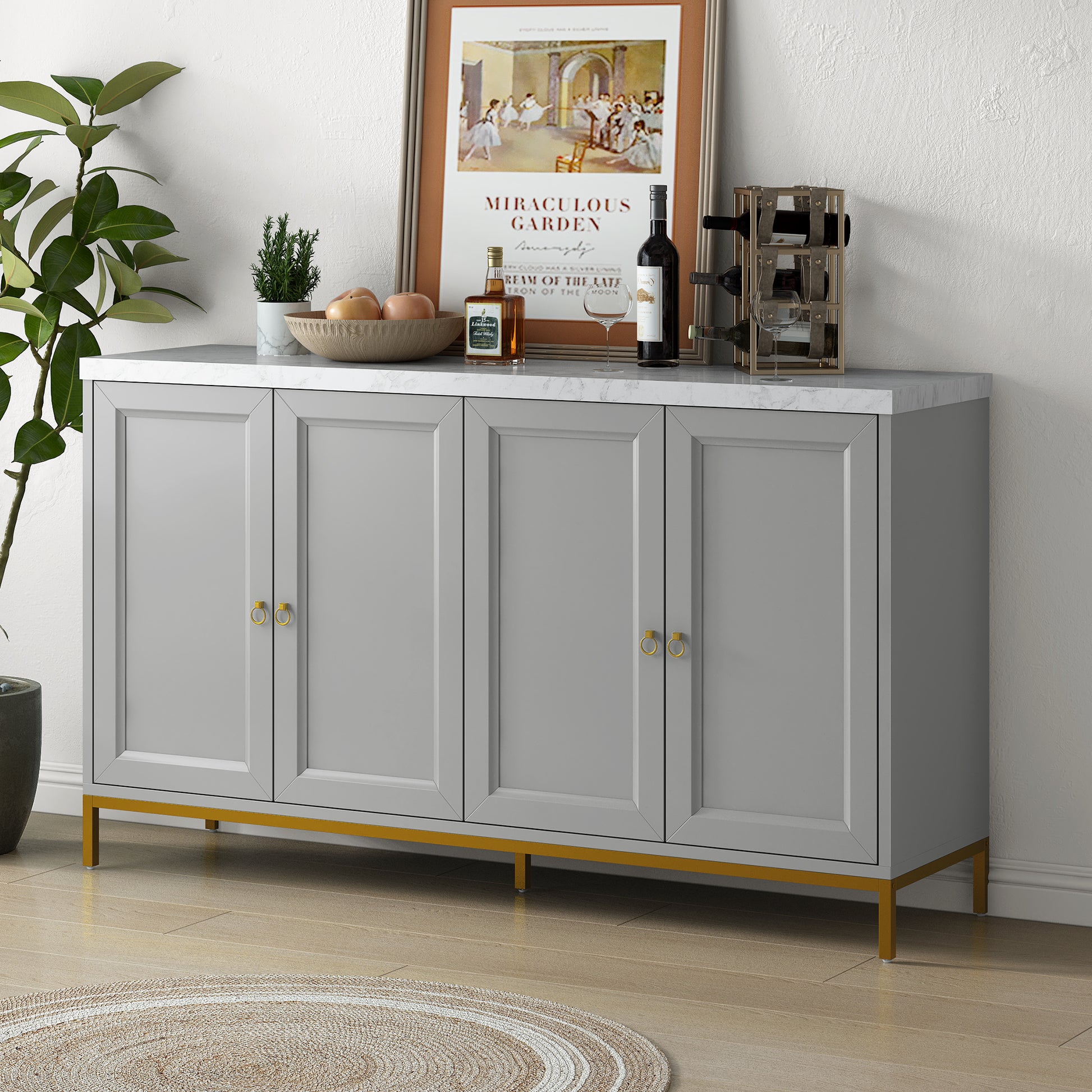 Modern Sideboard With Extra Large Storage Space With Metal Handles And Support Legs For Living Room And Dining Room Light Grey Light Gray Mdf