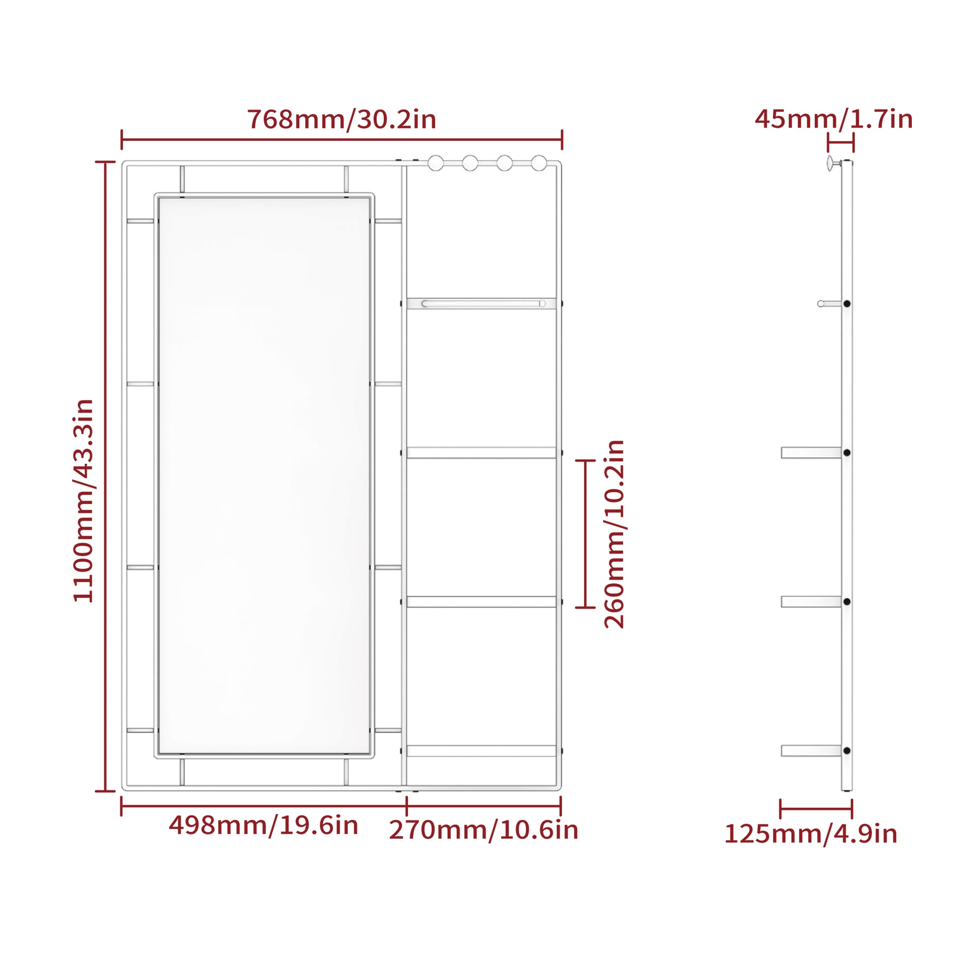 30X44 Ines Modern Vanity Mirror With Multi Functional Shelf, Large Bathroom Mirror, Black Frame Decoration Mirror, Suitable For Bathroom, Living Room, Bedroom Black Metal