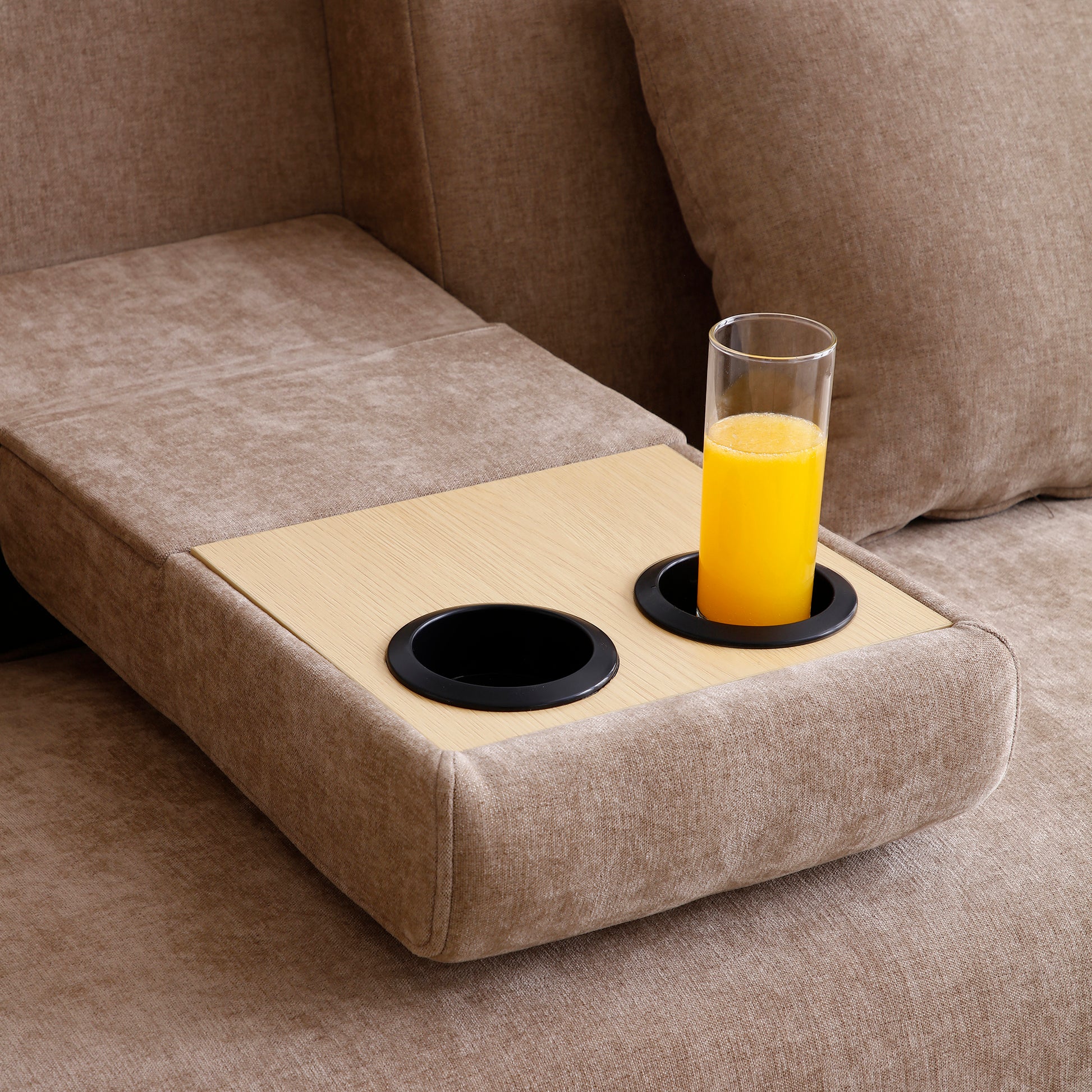 Convertible Sleeper Sofa Couch,Multifunctional Double Folding Sofa Bed,Storage Ottoman And Sofa Arm With Box And Drawer, Drop Down Table With 2Cup Holders For Living Room,Apartment,Office,Light Brown Light Brown Linen Wood Primary Living Space Modern