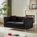 60 Inch Chenille Pull Buckle Design Sofa For Living Room,Buttons Tufted With Copper Nail Decoration Armrest, Modern Couch Upholstered Button And Metal Legs Black Foam Chenille 2 Seat