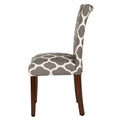 Wooden Parson Dining Chair With Quatrefoil Pattern Fabric Upholstery, Gray And White, Set Of Two Grey White Wood Fabric