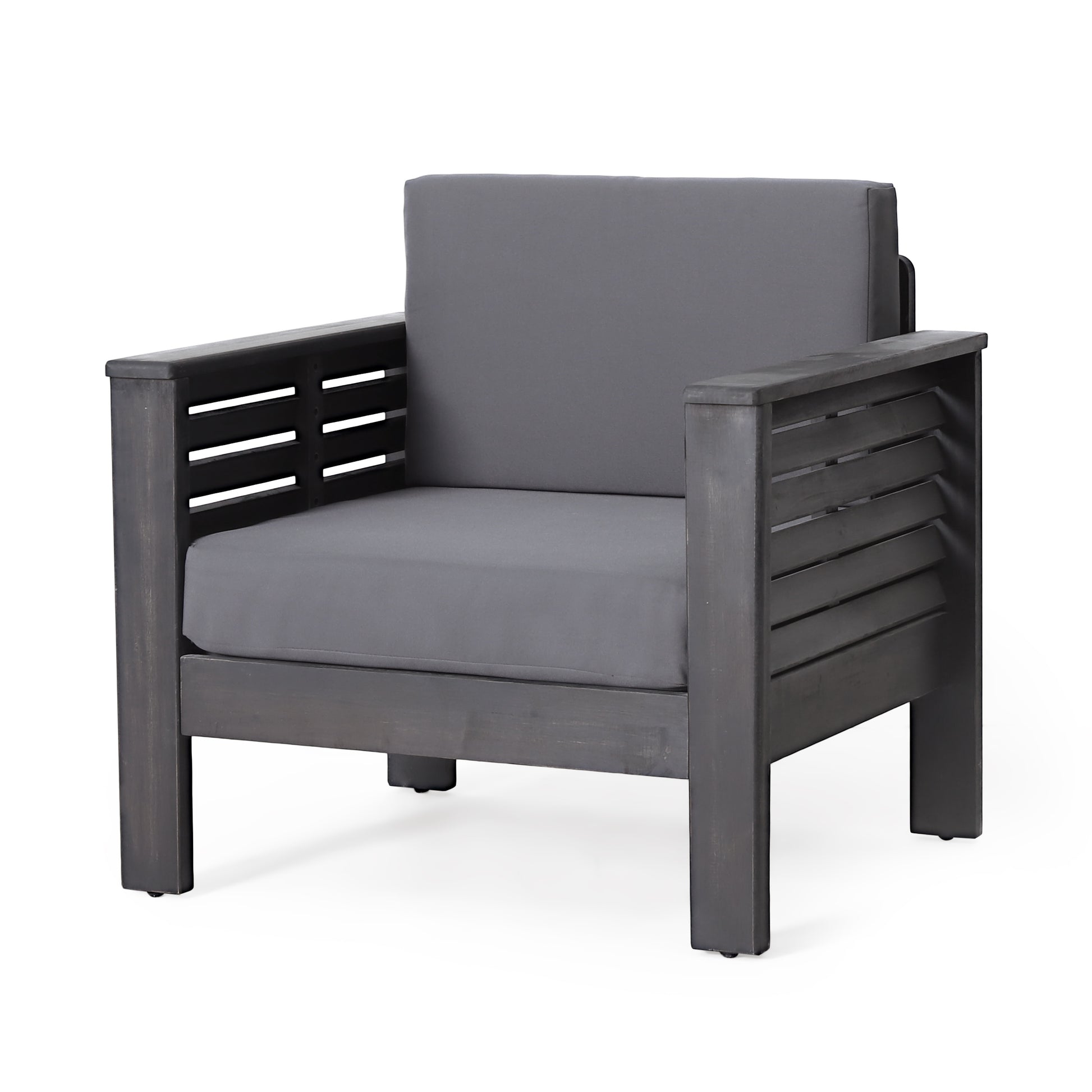 Outdoor Acacia Wood Club Chairs With Cushions, Dark Gray, 27.75"D X 32"W X 27.75"H Yes Grey Foam Acacia Wood