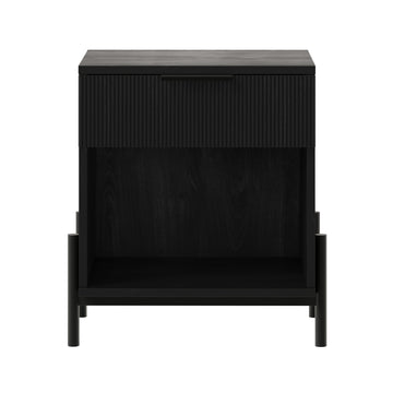 Modern Fluted Drawer Nightstand With Open Cubby Black Black Mdf Mdf