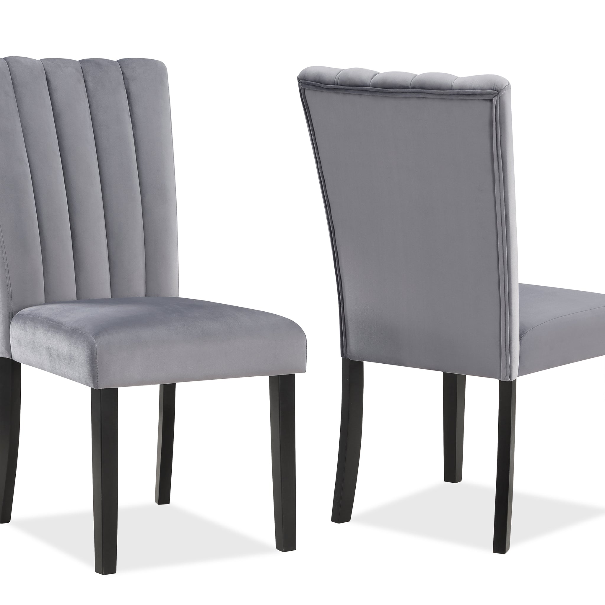 2Pc Casual Upholstered Velvet Upholstery Chair Channel Tufted Back Wooden Dining Room Furniture Gray Black Black,Gray Dining Room Contemporary,Modern Accent Chairs Tufted Back Set Of 2 Wood