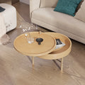 Modern Round Wood Rotating Tray Coffee Table With Storage & Metal Legs In Natural Natural Metal,Rubber Wood