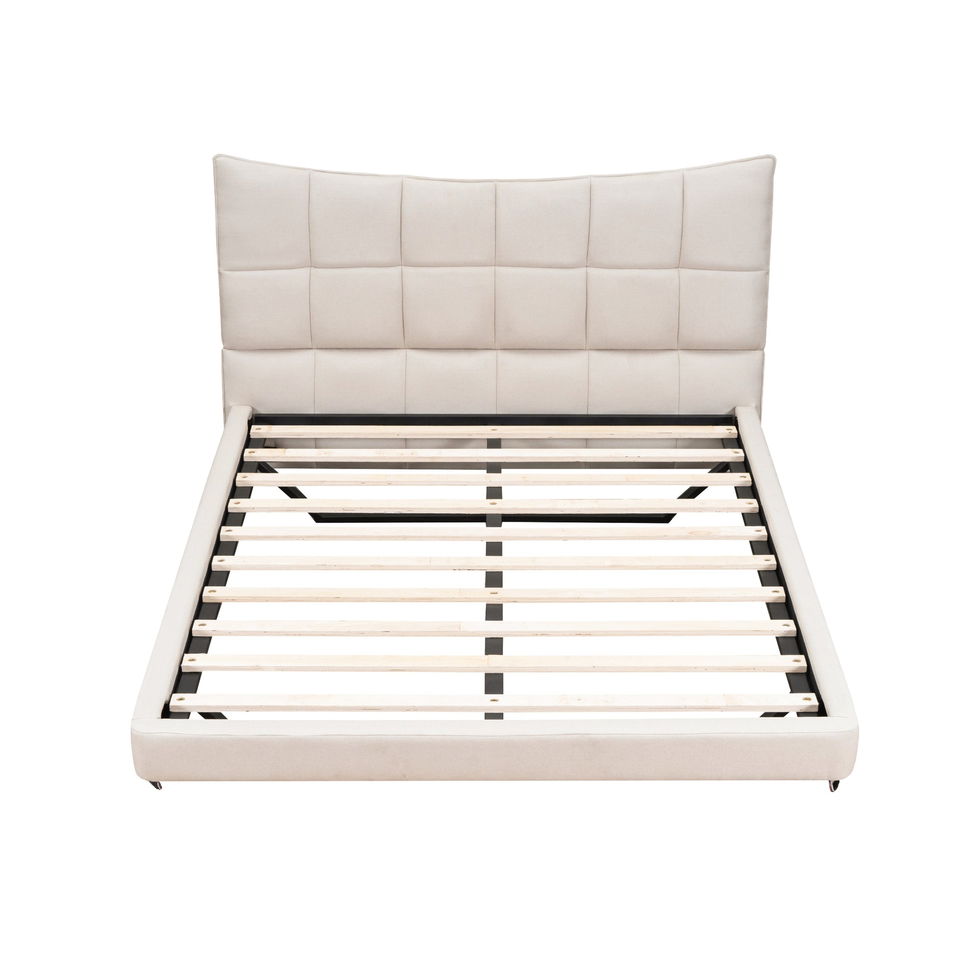 Full Size Upholstered Platform Bed With Led Lights,Usb Ports And Outlets,Linen Fabric,Beige Full Beige Wood Metal