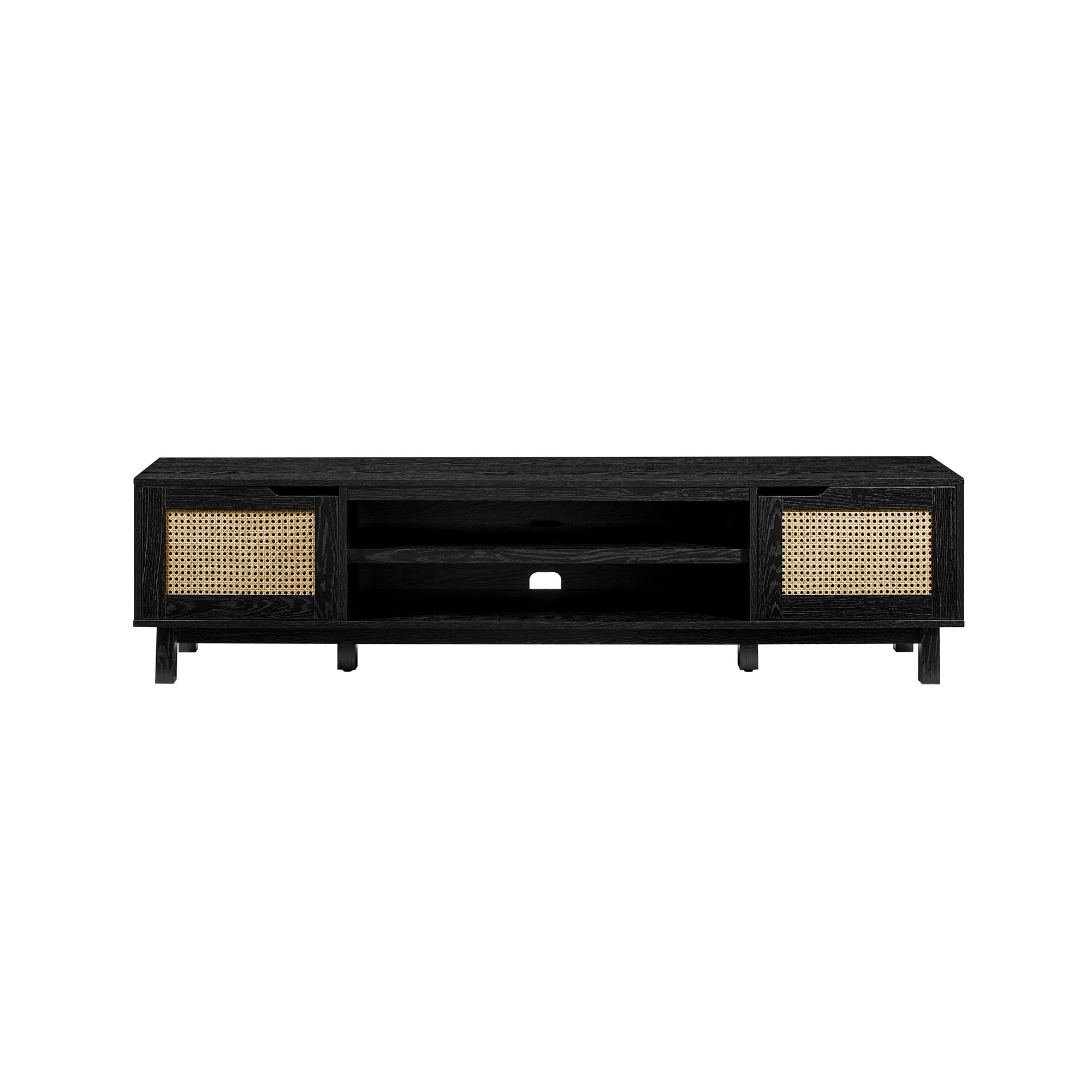Modern Rattan Door Low Tv Stand For Tvs Up To 80 Inches Black Black 80 89 Inches Mdf Mdf