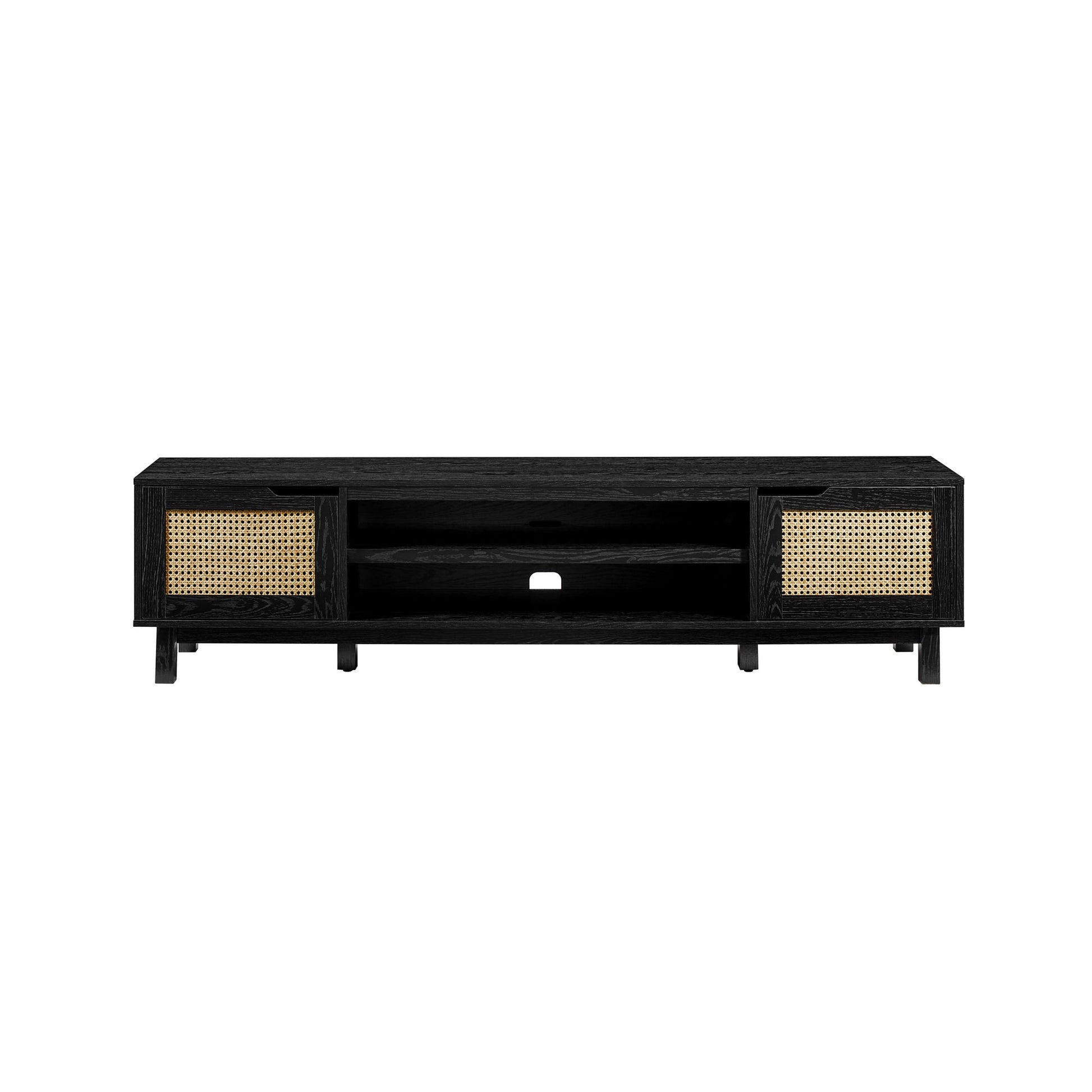 Modern Rattan Door Low Tv Stand For Tvs Up To 80 Inches Black Black 80 89 Inches Mdf Mdf