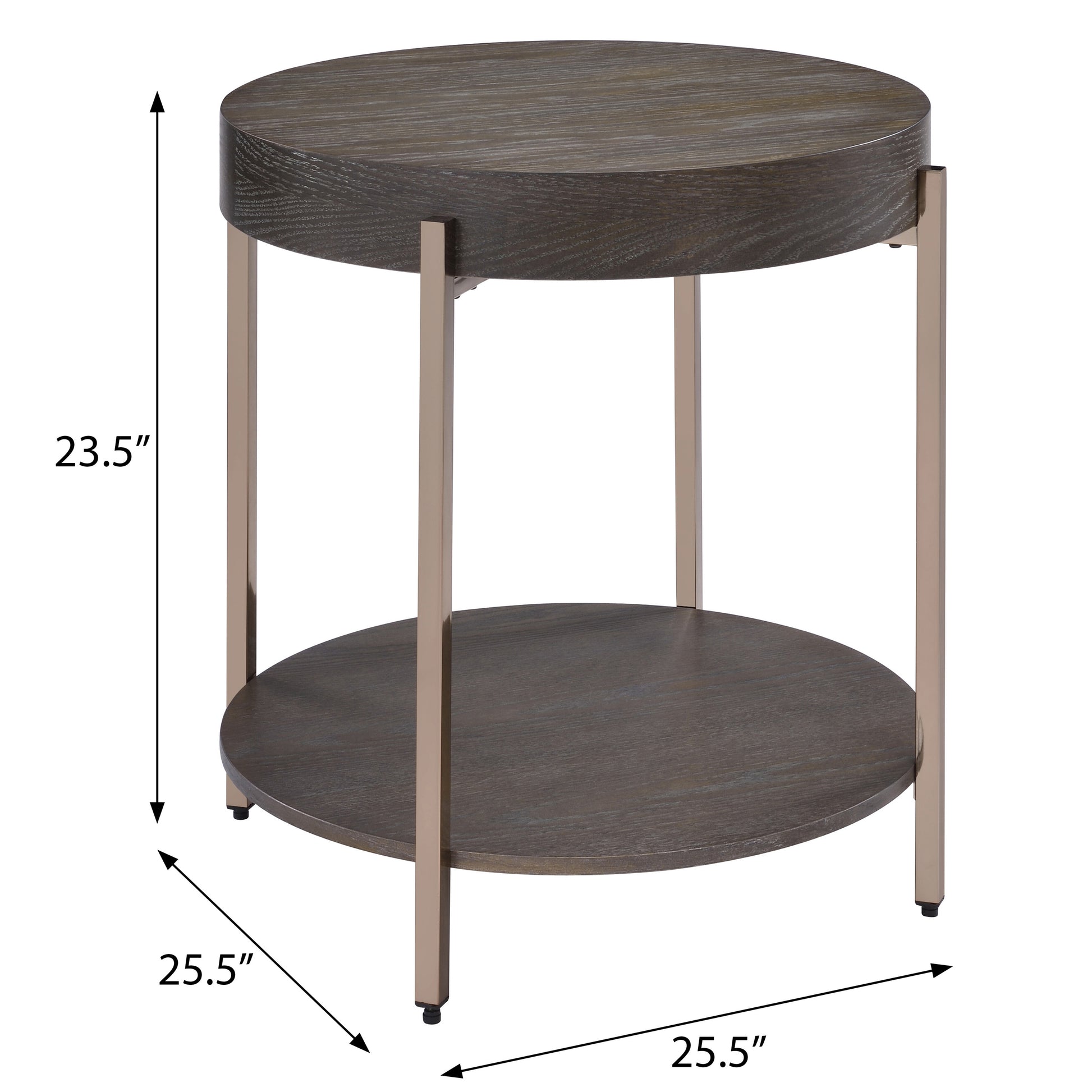 Dark Oak And Champagne 1 Shelf End Table Light Brown Primary Living Space Drawers Round Wood Metal