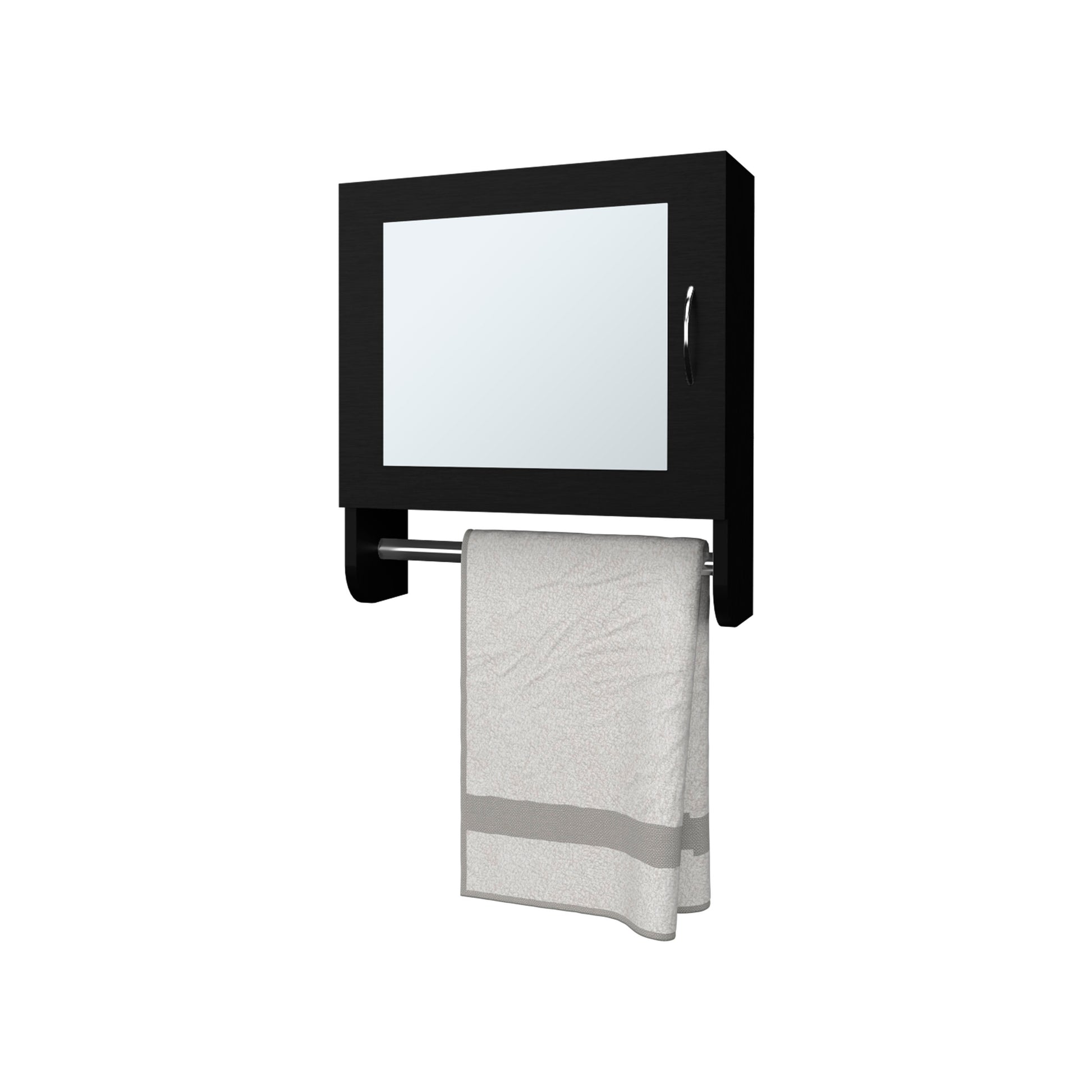 Pine Medicine Cabinet In Melamine With A Towel Bar And Included Mirror, Black Black 1 2 Mirror Included Bathroom Wall Mounted Modern Particle Board Melamine