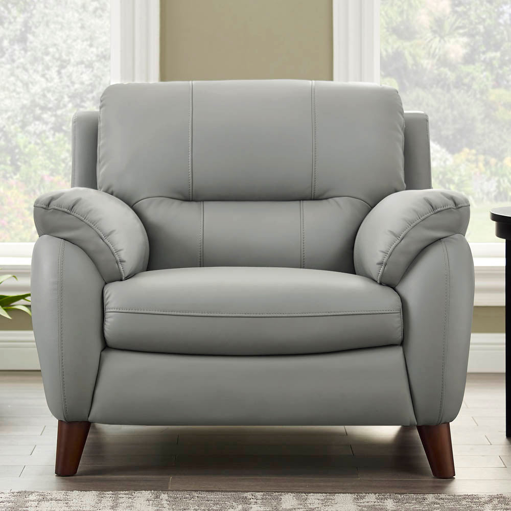 Monroe Leather Chair Silver Grey Memory Foam Genuine Leather