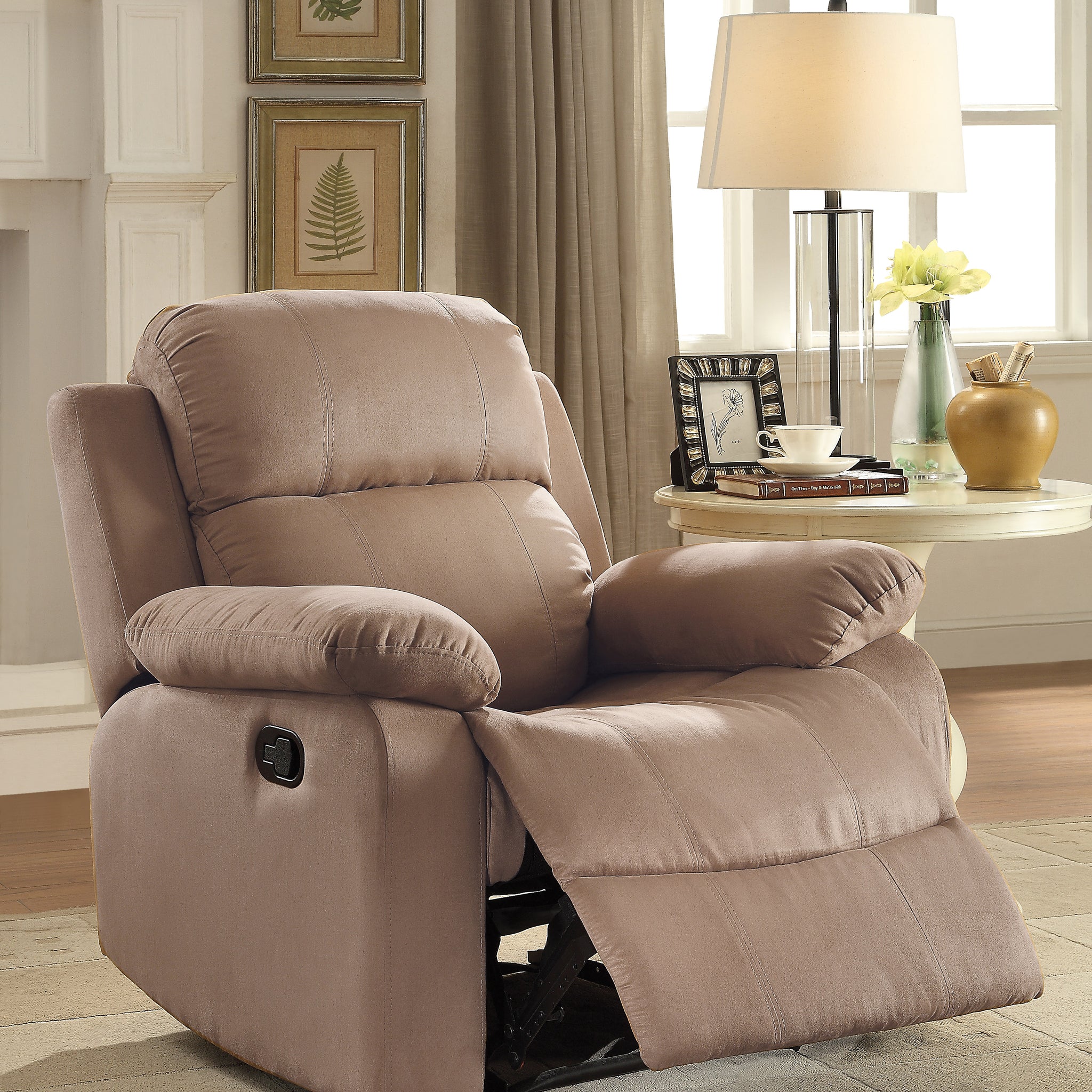 Brown Recliner With Pillow Top Arm Brown Microfiber Manual Handle Metal Primary Living Space Tight Back Handle Pillow Top Arms Wood Fabric