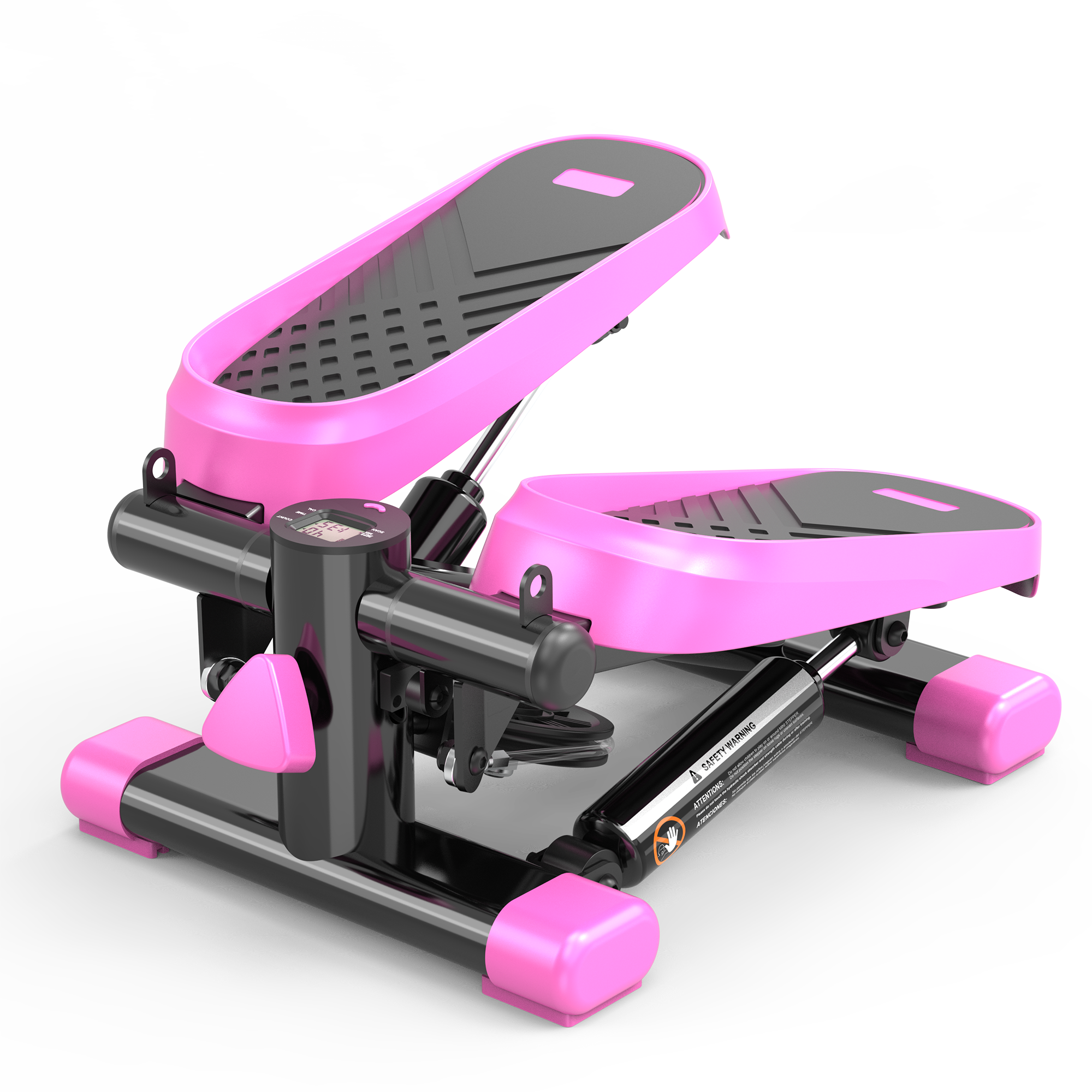 Home Office Exercise 330Lbs Capacity Mini Stepper With Resistance Bands And Lcd Monitor Pink Black Steel
