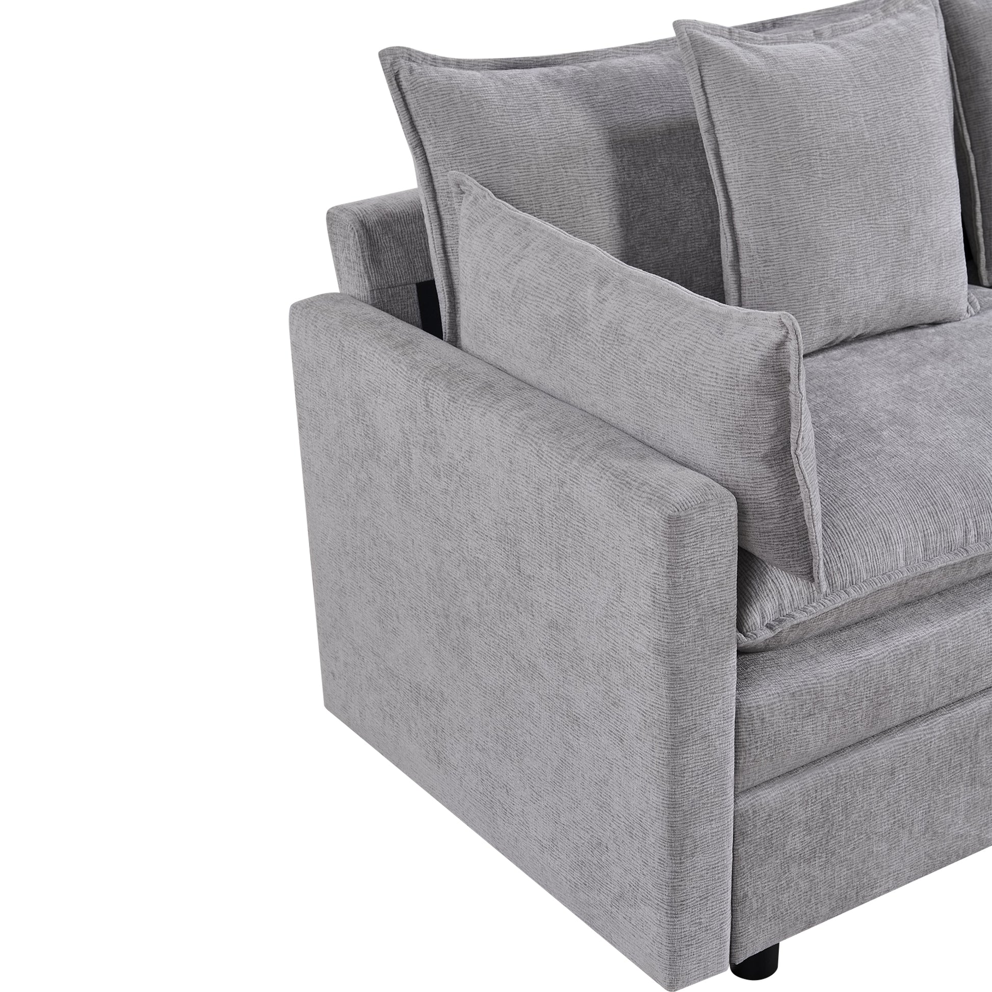 108.66"Modern Chenille L Shaped Sectional Sofa With Convertible Chaise, Comfy Cloud Couch Deep Sectional Sofa With Ottomans For Living Room Light Gray Wood Foam Chenille 3 Seat