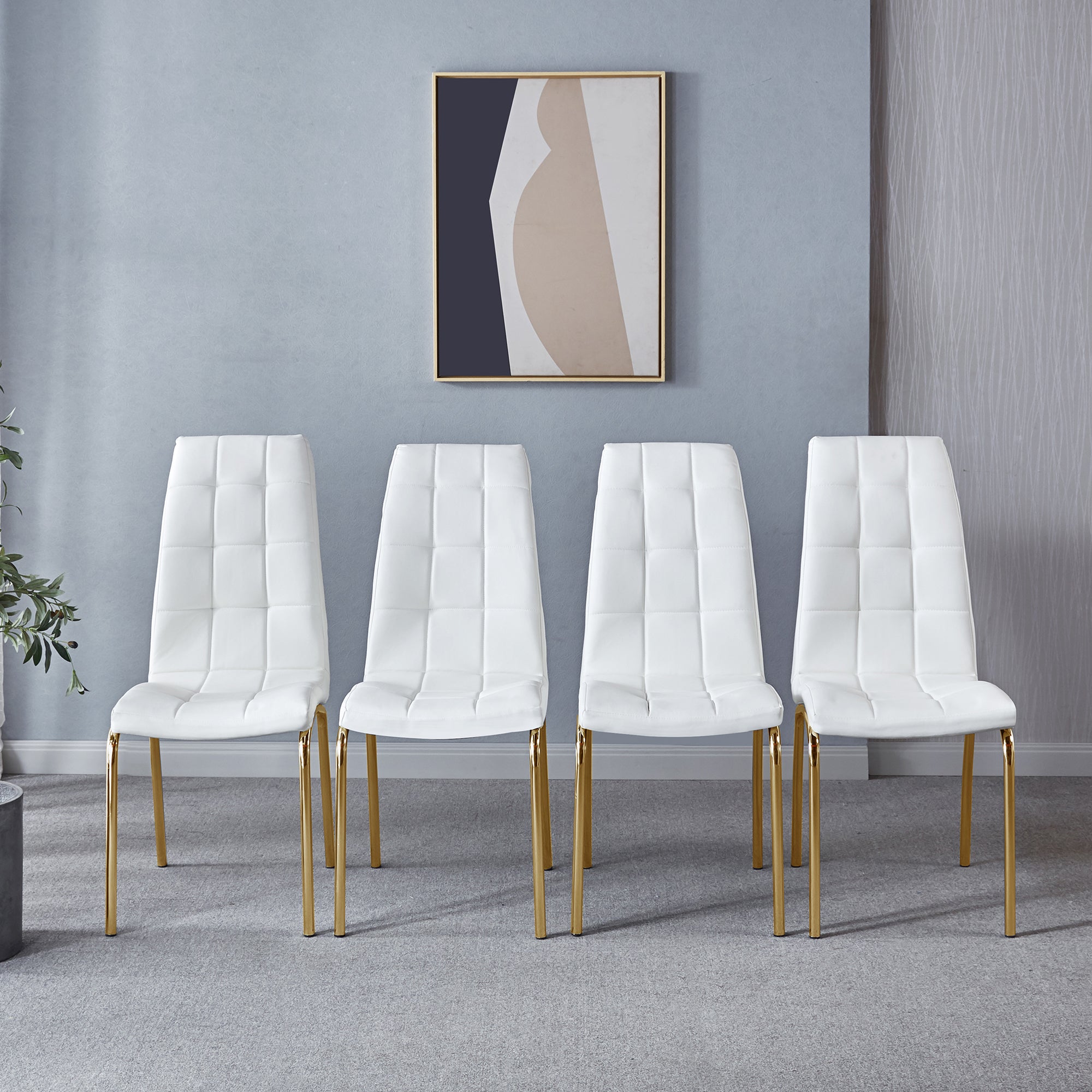 Modern Lattice Designdining Chair With Gold Metal Legs Set Of 4 Gold White Metal