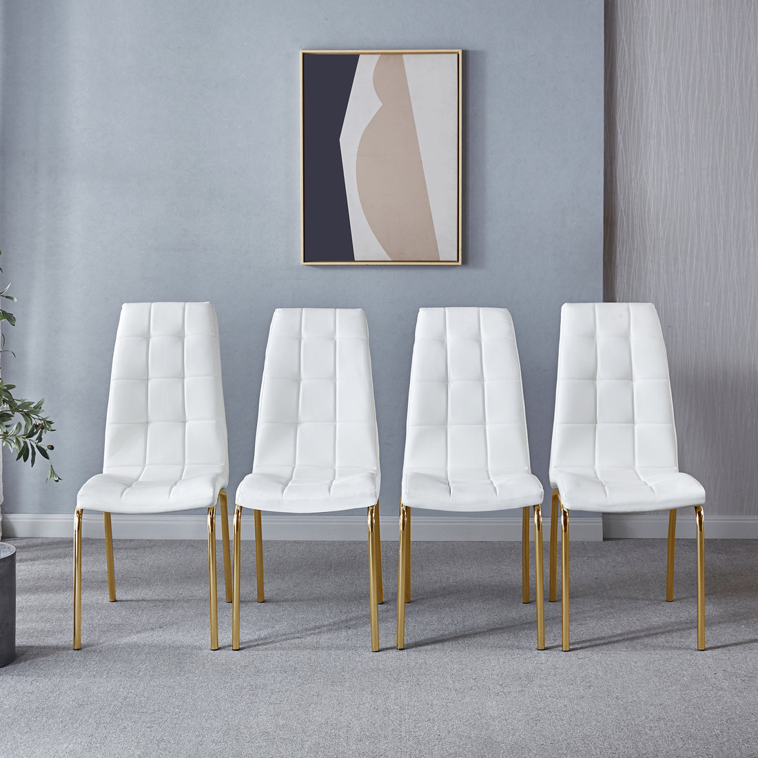 Modern Lattice Designdining Chair With Gold Metal Legs Set Of 4 Gold White Metal