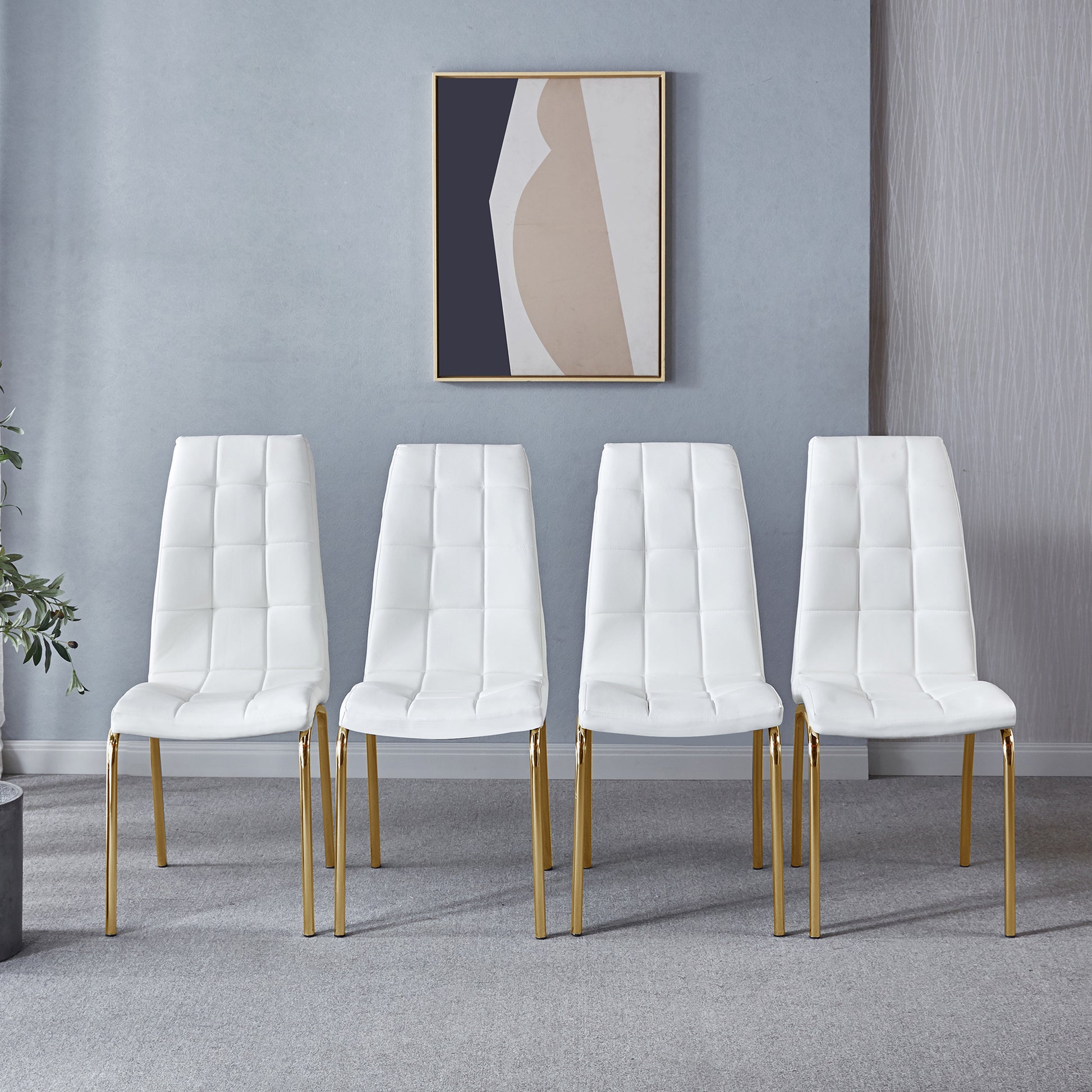 Modern Lattice Designdining Chair With Gold Metal Legs Set Of 4 Gold White Metal