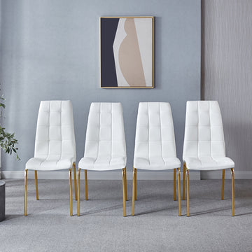 Modern Lattice Designdining Chair With Gold Metal Legs Set Of 4 Gold White Metal