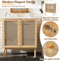 30 Inch Bathroom Vanity Crafted From Natural Materials, Featuring Handmade Rattan Doors And Soft Closing Mechanisms Wood Wood Rattan