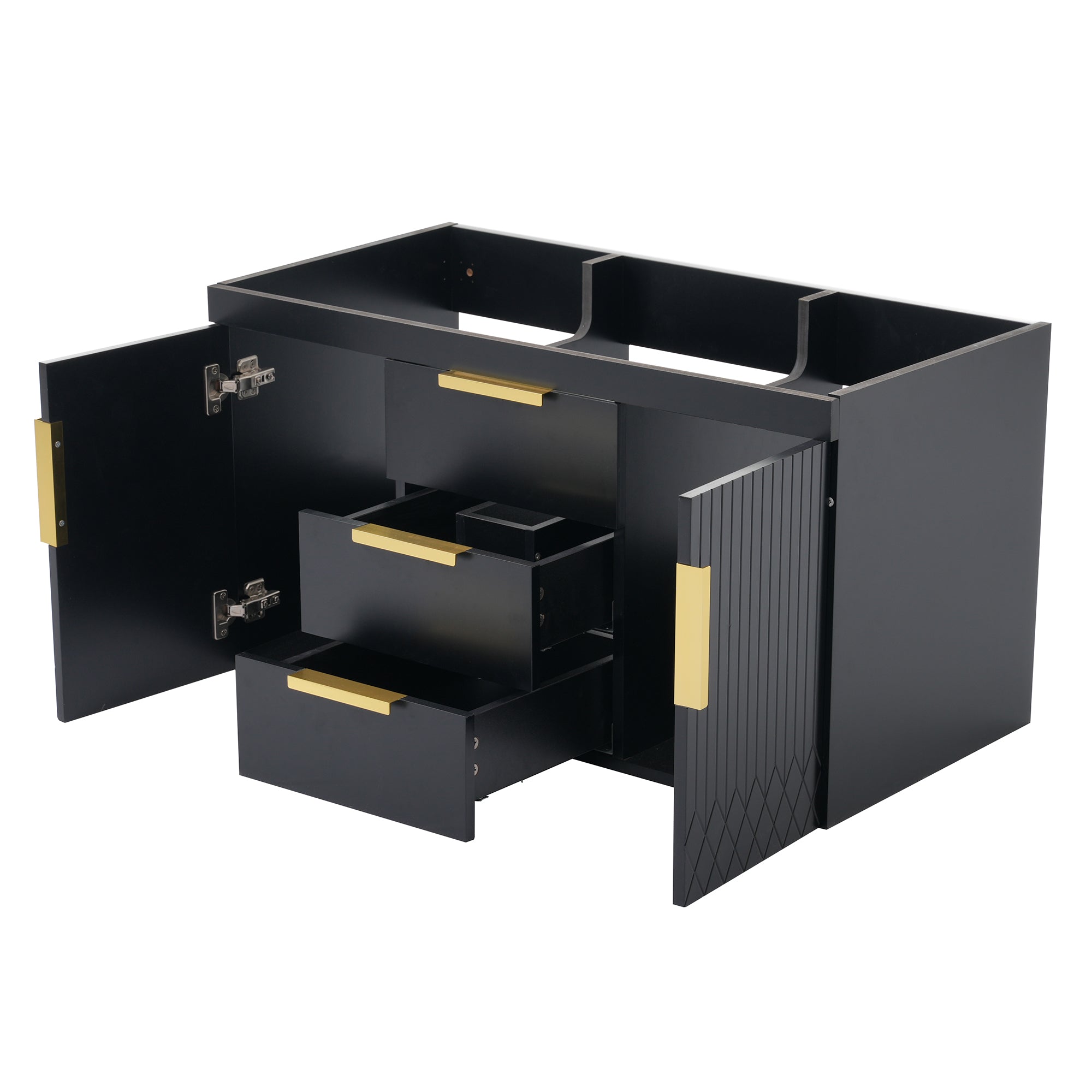 36'' Wall Mounted Bathroom Vanity Without Sink, Floating Bathroom Storage Cabinet With 2 Drawers, Solid Wood Bathroom Cabinet Not Include Basin Sink Black Bathroom Modern Mdf