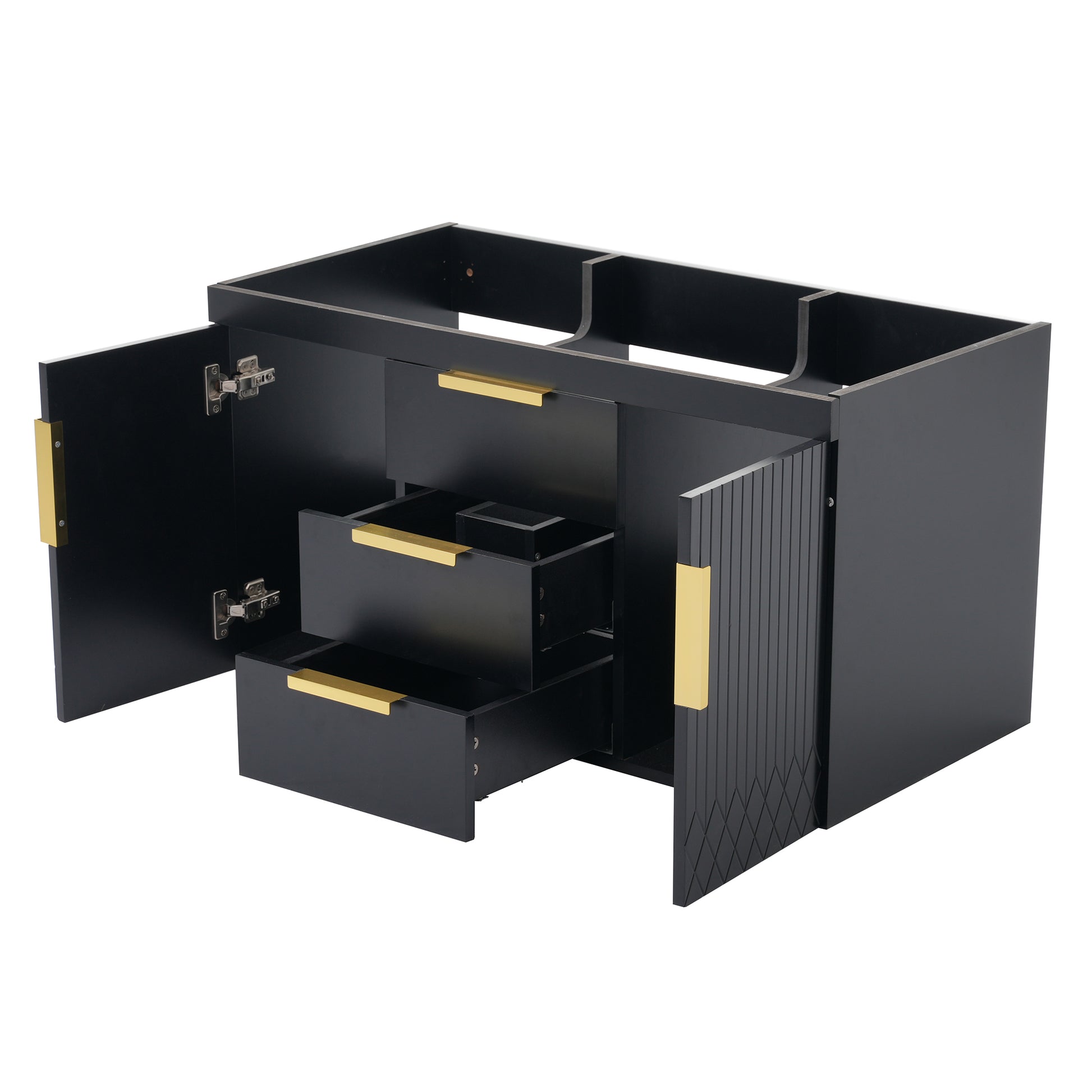 36'' Wall Mounted Bathroom Vanity Without Sink, Floating Bathroom Storage Cabinet With 2 Drawers, Solid Wood Bathroom Cabinet Not Include Basin Sink Black Bathroom Modern Mdf