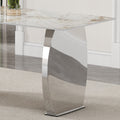 Modern Rectangular Dining Table, Imitation Marbled Rock Plate Table Top, Stainless Steel Table Legs, Suitable For Kitchen, Dining Room, Living Room 63 Inches * 31.4 Inches. Silver Sintered Stone