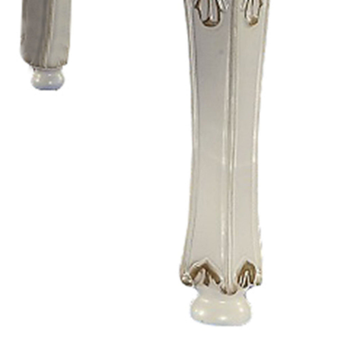 Jess 54 Inch Counter Table, 4 Seater, Classic White, Ornate Scroll Carvings White Gold Wood