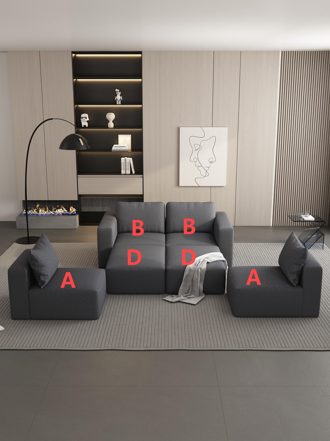 104.32*74.8 Modular Sectional Sofa Sleeper Couch, Sectional Sofa With Chaise And Ottoman, Convertible U Shaped Modular Sofa Set. Compressed Sponge, Dark Grey. Combo 2A 2B 2D Dark Grey Primary Living Space Soft Minimalist,Modern Foam Spring 6 Seat