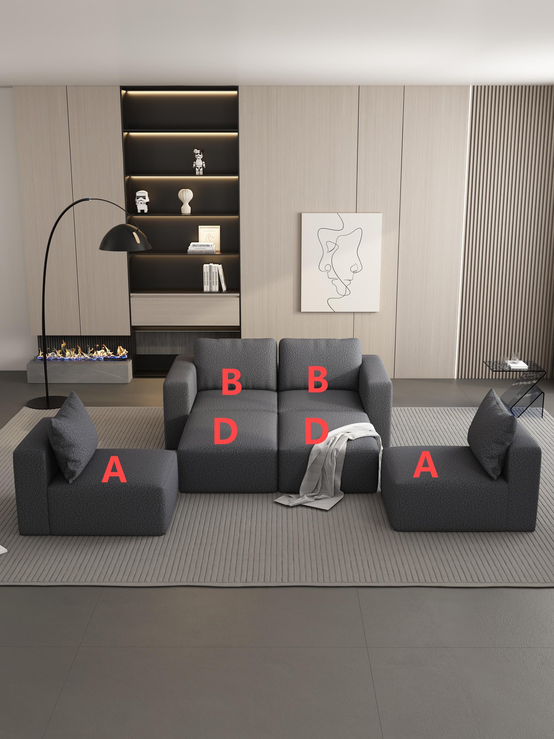 104.32*74.8 Modular Sectional Sofa Sleeper Couch, Sectional Sofa With Chaise And Ottoman, Convertible U Shaped Modular Sofa Set. Compressed Sponge, Dark Grey. Combo 2A 2B 2D Dark Grey Primary Living Space Soft Minimalist,Modern Foam Spring 6 Seat