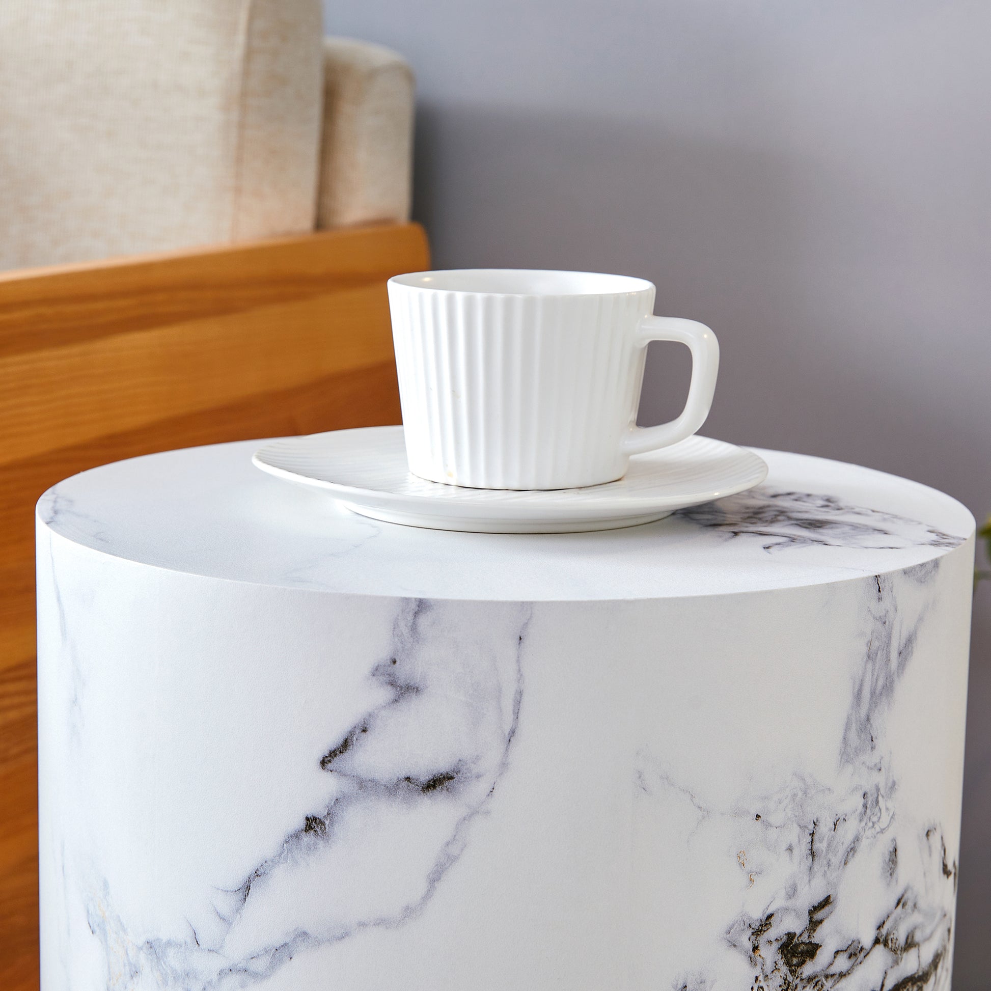 The Cylindrical Table With Its Patterned Design Can Be Easily Integrated Into A Variety Of Interior Styles, From Coffee Tables To Small Dining Tables, Workbenches Or Makeshift Writing Desks. White Mdf