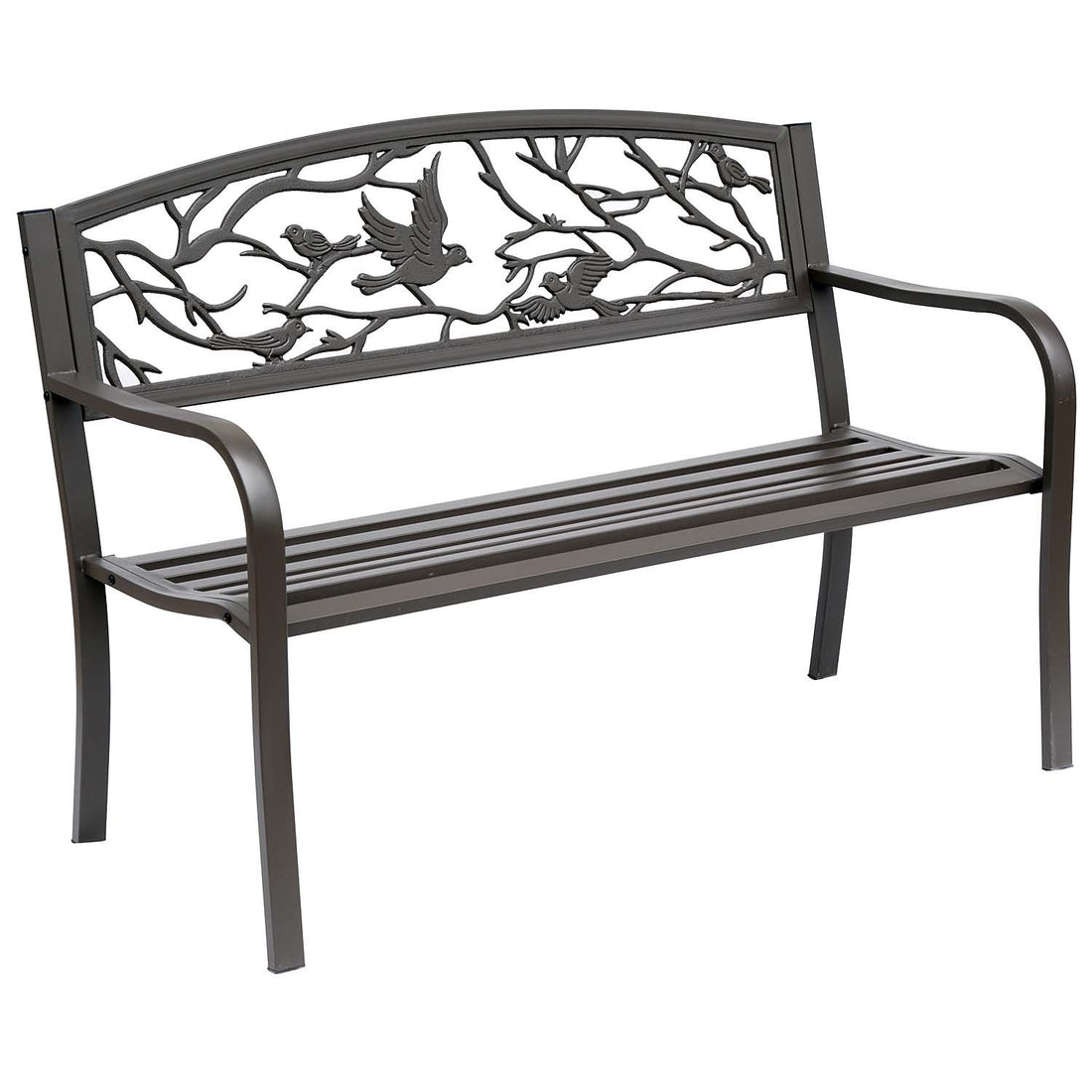Outsunny 50" Garden Bench, Outdoor Patio Bench With Animal Pattern, Cast Steel Metal Bench For Yard, Lawn, Porch, Brown Brown Iron