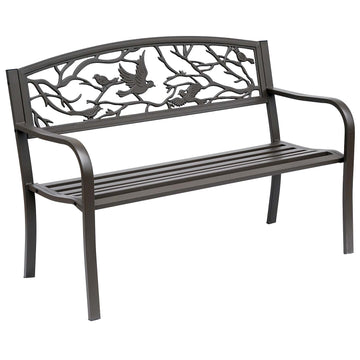 Outsunny 50" Garden Bench, Outdoor Patio Bench With Animal Pattern, Cast Steel Metal Bench For Yard, Lawn, Porch, Brown Brown Iron
