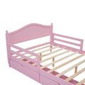 Full Size Wood Platform Bed With Guardrails On Both Sides And Two Storage Drawers ,Pink Full Pink Wood