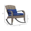 Outsunny Outdoor Wicker Adirondack Rocking Chair, Patio Rattan Rocker Chair With High Back, Seat Cushion, And Pillow For Garden, Porch, Balcony, Dark Blue Blue Rattan