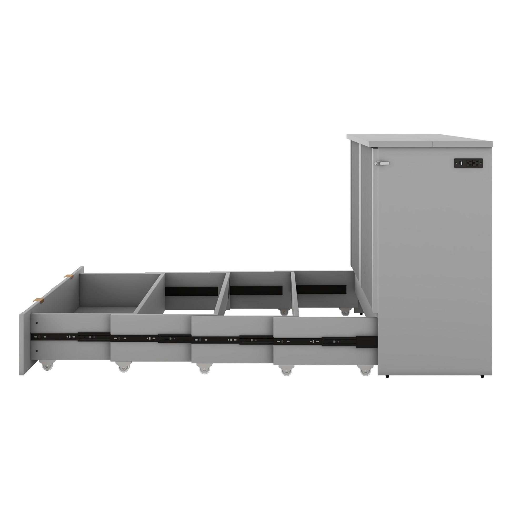 Queen Size Murphy Bed Wall Bed With Drawer And A Set Of Sockets & Usb Ports, Pulley Structure Design, Gray Queen Gray Plywood