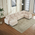 Modern U Shaped 6 Seat Sectional Sofa Couch With One Ottoman And Three Toss Pillows ,Modular Sofa For Living Room,Corduroy Sofa White Corduroy 7 Seat