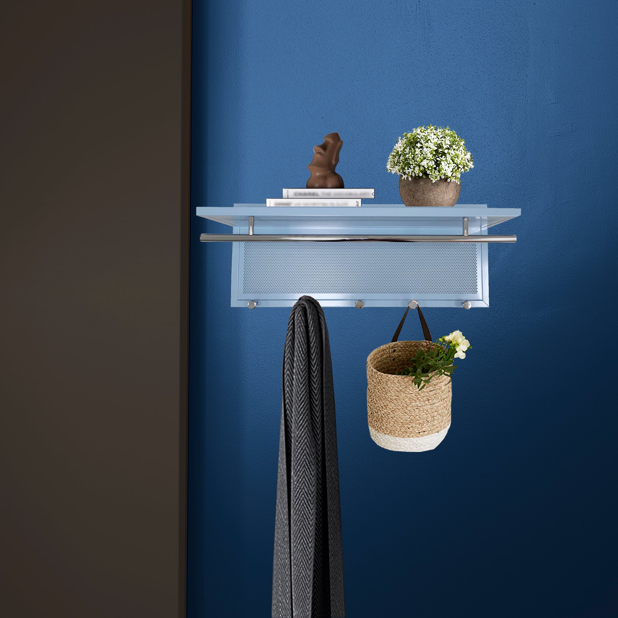 Esyspot Metal Powder Coating Hook Wall Mounted With Shelf In Blue Blue Bedroom Contemporary Metal Chrome,Metal