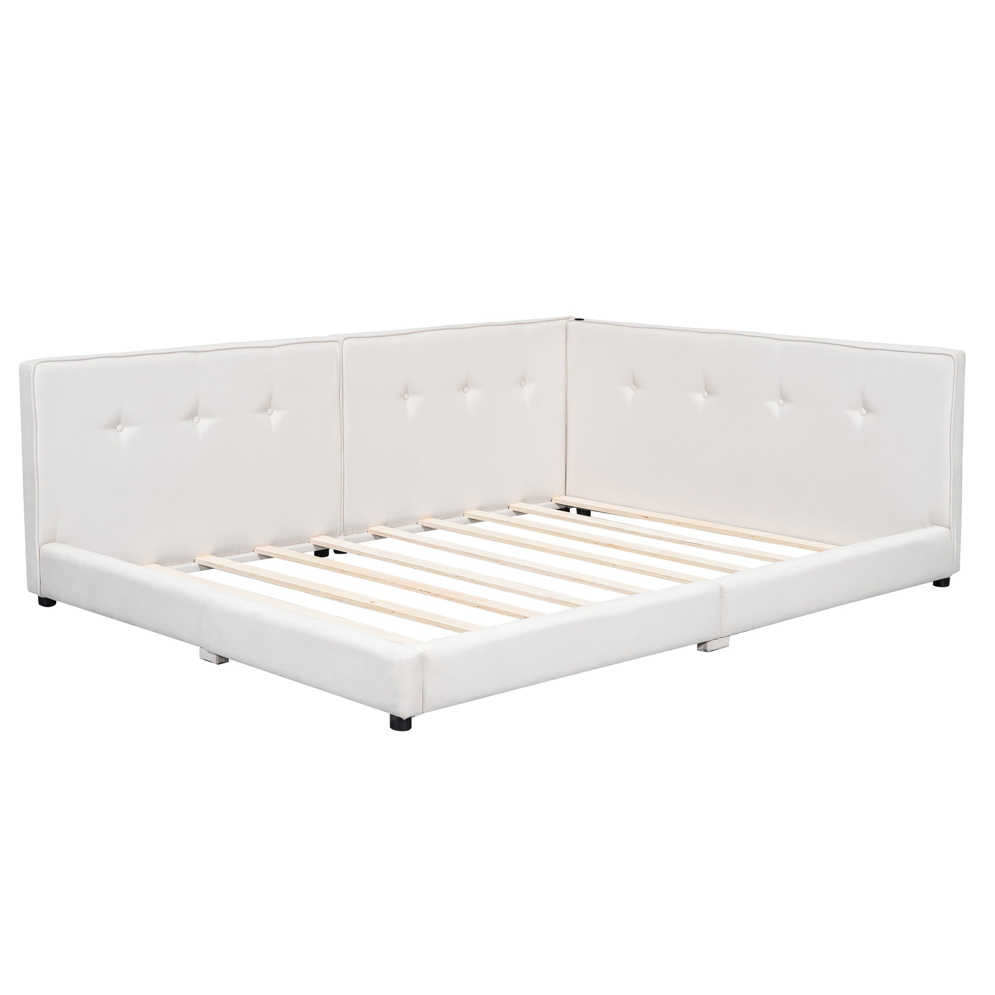 Upholstered Full Size Platform Bed With Usb Ports, Beige Full Beige Linen