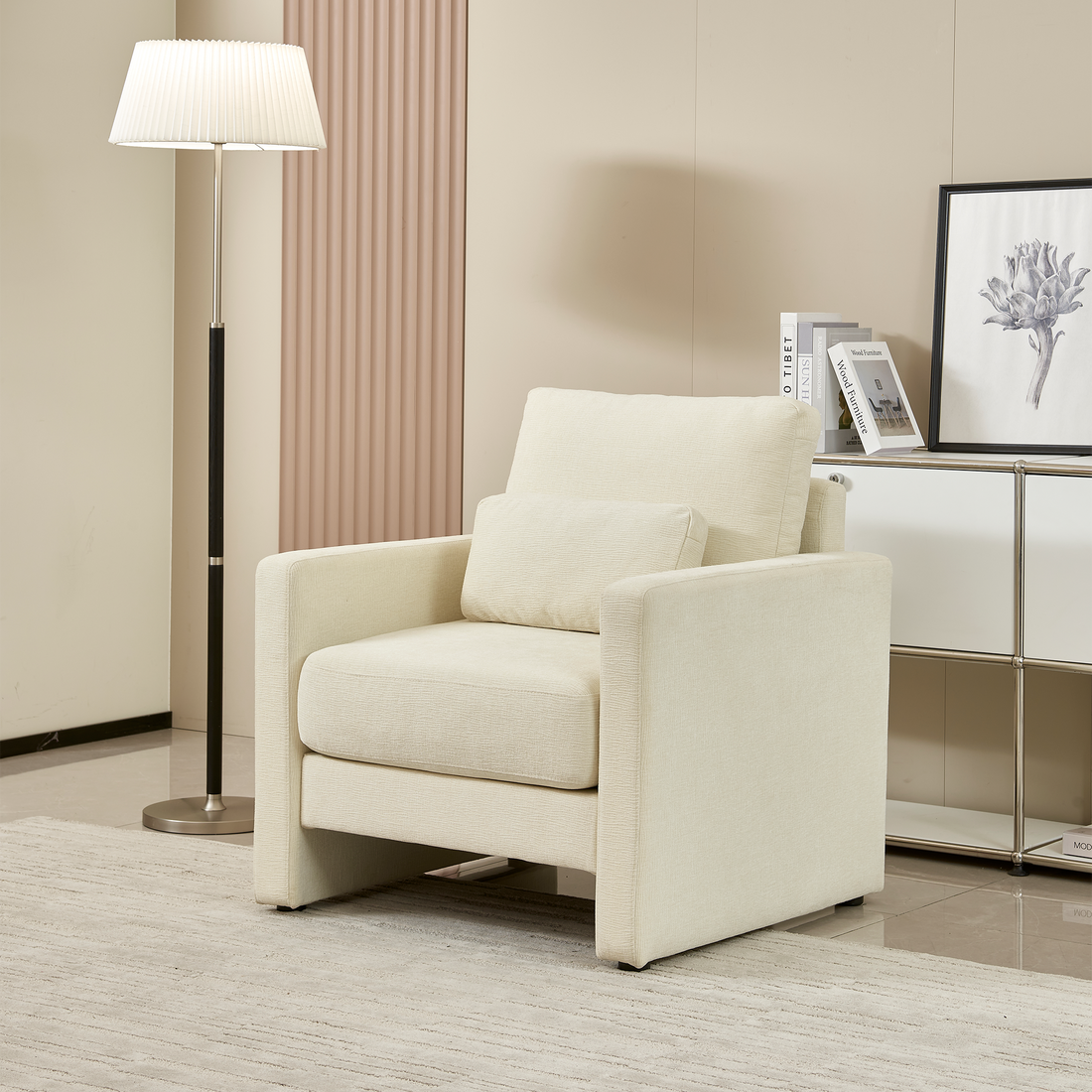 Modern Accent Chair, Chenille Upholstery Armchair Modern Style, Solid Wood Frame Ideal For Living Room, Bedroom, Office Beige Wood Foam Chenille 1 Seat