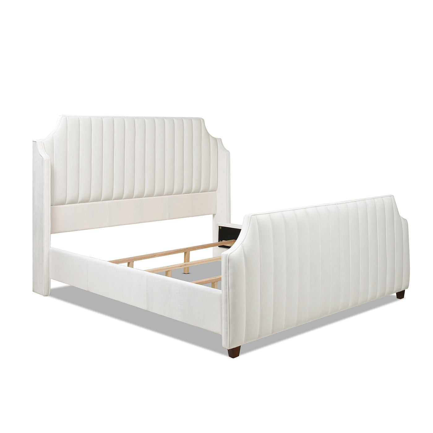 Addison King Channel Tufted Panel Bed Frame, Cloud White Performance Velvet Box Spring Required King White Wood Foam Velvet Velvet