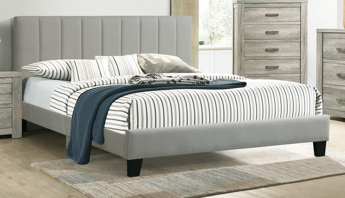 1Pc Eastern King Size Bed Beautiful Gray Polyfiber Vertical Tufted Hb Platform Bedframe Slats Bedroom Furniture Box Spring Not Required King Grey,Light Gray Wood Bedroom Modern,Transitional