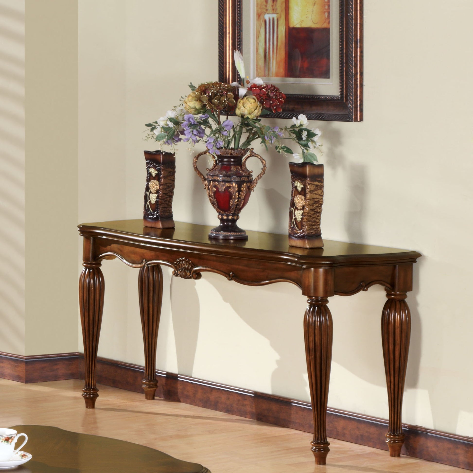 Cherry Sofa Table With Turned Fluted Legs Cherry Primary Living Space Traditional Cherry Rectangular Wood