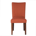 Fabric Upholstered Wooden Armless Parson Dining Chair, Orange And Brown Orange Wood Fabric