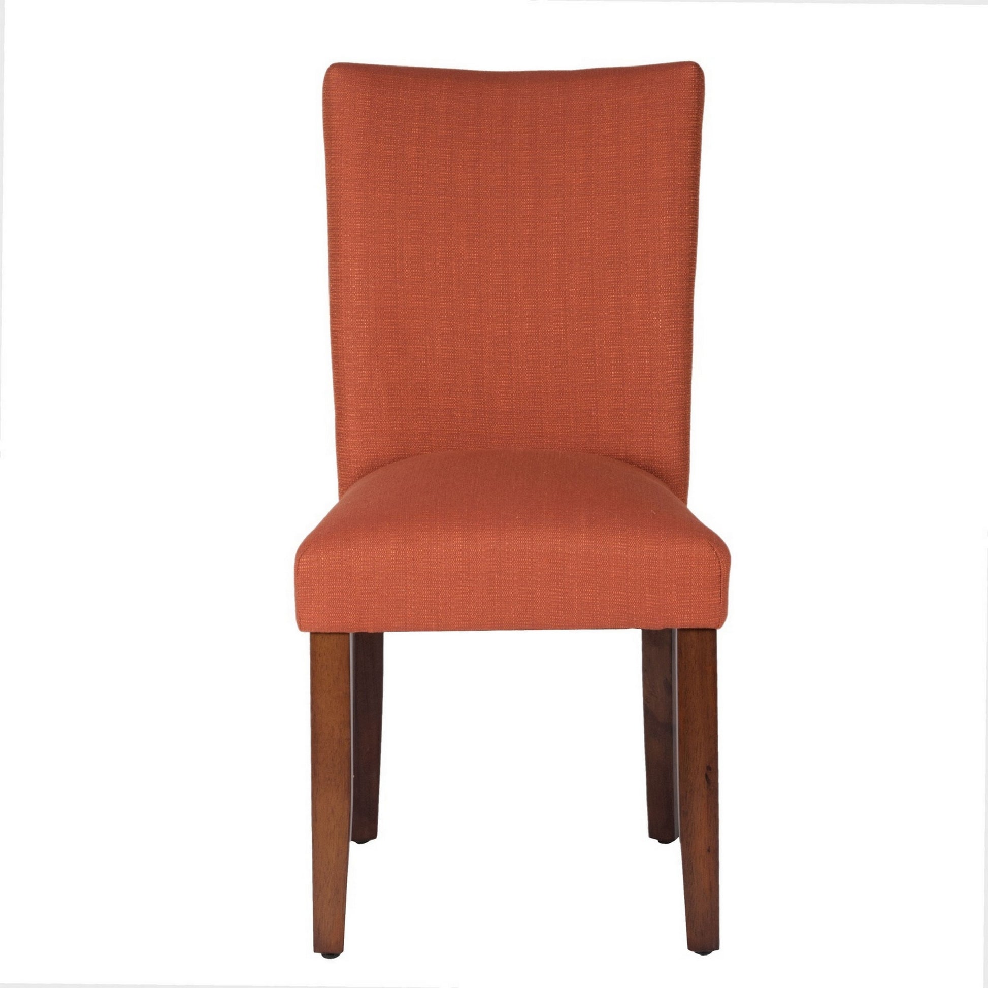Fabric Upholstered Wooden Armless Parson Dining Chair, Orange And Brown Orange Wood Fabric
