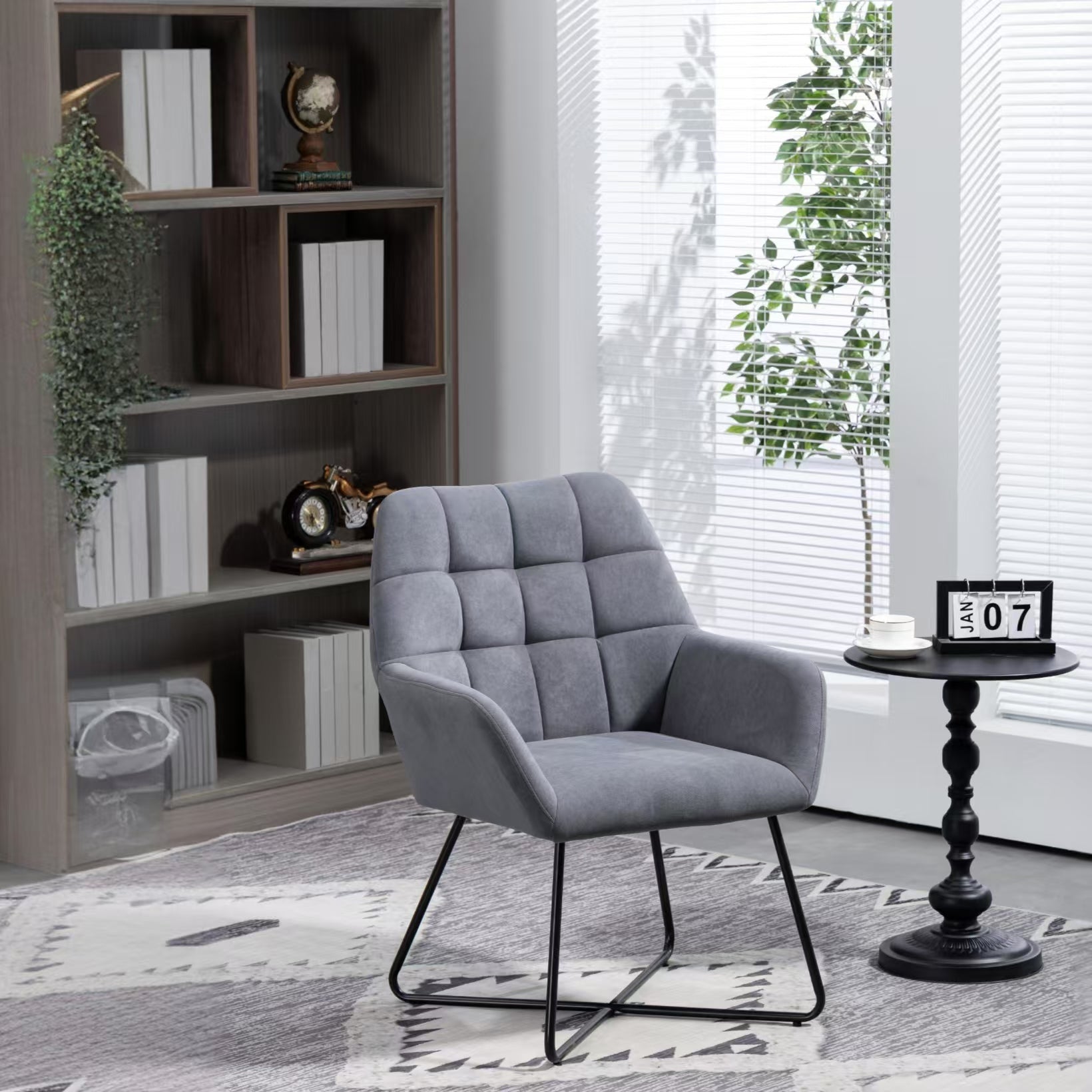 Modern Velvet Desk Chair ,Metal Legs Upholstered Accent Arm Chair For Living Room Bedroom Small Spaces Home Office,Grey Grey Dining Room Foam Velvet