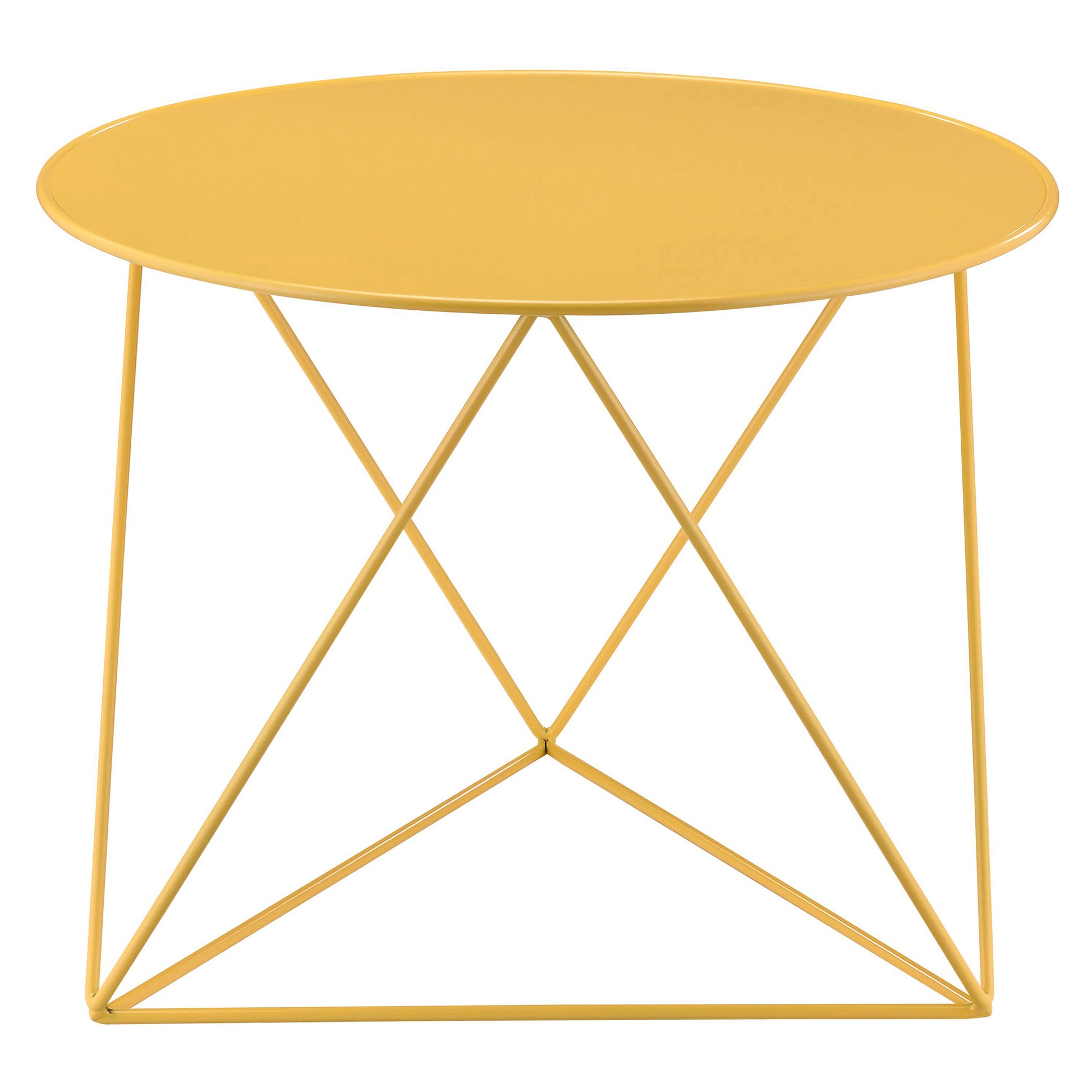 Yellow Geometric Metal Base Accent Table Yellow Primary Living Space Round Metal Sled