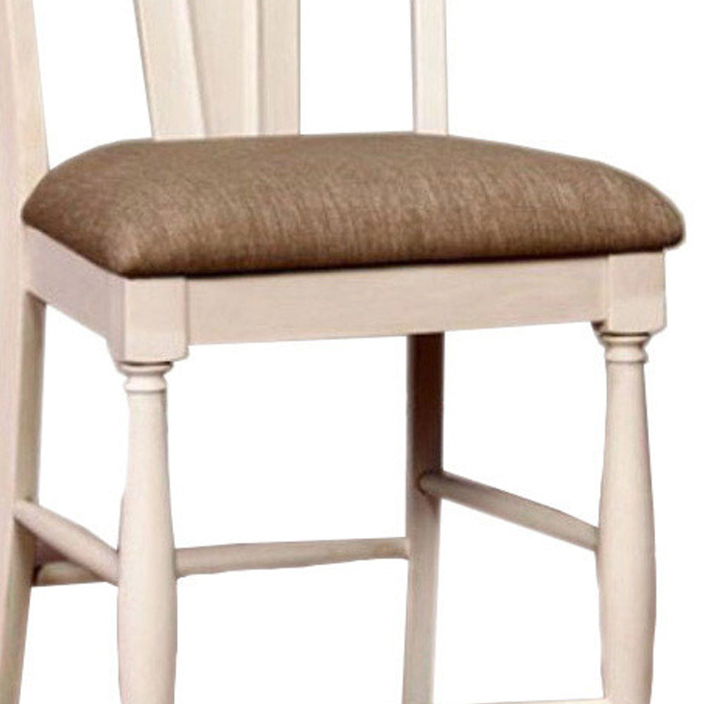 Sabrina Cottage Counter Height Chair Withfabric Cushion, Tan & White, Set Of 2 White Wood Fabric