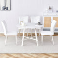 Table And Chair Set, Mdf Desktop, White Metal Table Legs, Stable And Beautiful, Suitable For Most Styles Of Home. Modern Simple Dining Table, Comfortable Seating. White Seats 4 Mdf